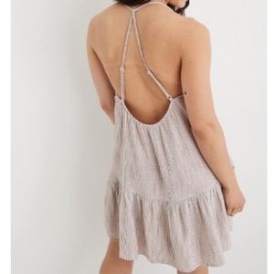 Aerie striped linen beige sun dress